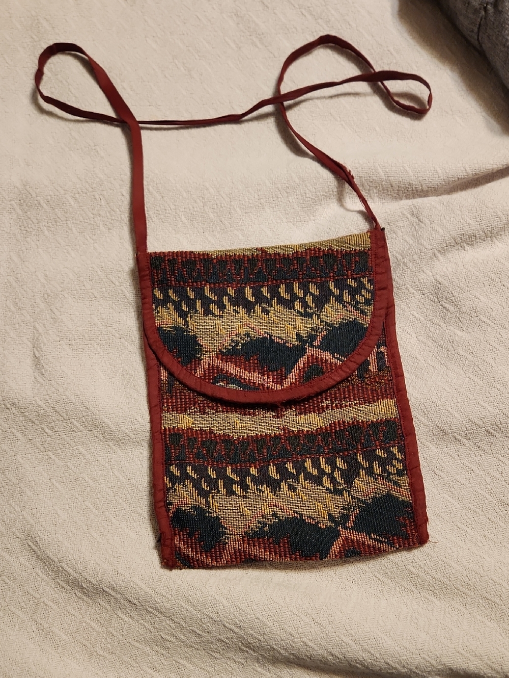 Handwoven Patterned Crossbody Bag in Red, Black & Gold